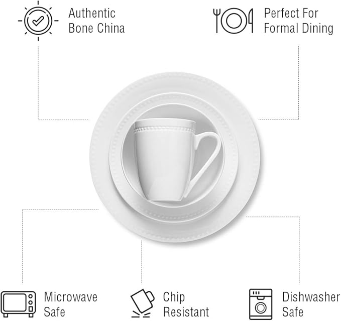 Stone lain Bone China Pinpoint Embossed 32 Piece Dinnerware Set White