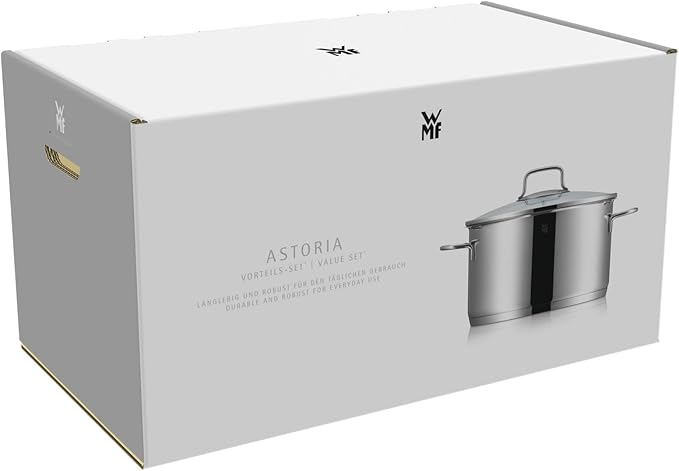 WMF 6-Piece Saucepan Set Astoria Pouring Rim Glass Lid Cromargan® Polished Stainless Steel Suitable for Induction Cookers Dishwasher Safe No. 780166040