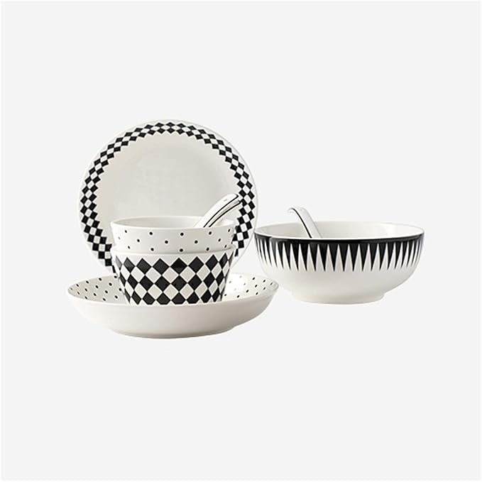 Elegant Dinnerware Set Dinner Plates Bowls Set Plate Ceramic Tableware and Serving Tableware 10-Piece Kitchen Plate Set Geometric Pattern Plate SetB