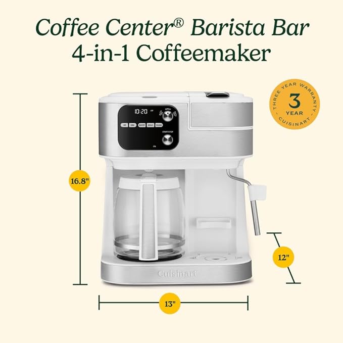 Cuisinart Coffee Center Barista Bar 4-in-1 Coffee Maker Single-Serve Pods Compatible Coffeemaker Three Brewing Sizes SS-4N1WNAS White