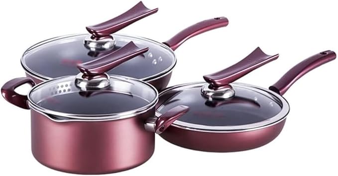 Kitchen Cooking Sets 3 Piece Cookware Set Wok Frying Pan Soup Pot with Glass Lid Aluminum Alloy Non-Stick Cooking Pot Set Kitchen Cookware Sets