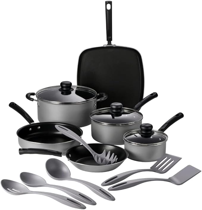 Kitchen Accessories 15 Pc Cookware Set - Silver Aluminum Nonstick Stainless Steel