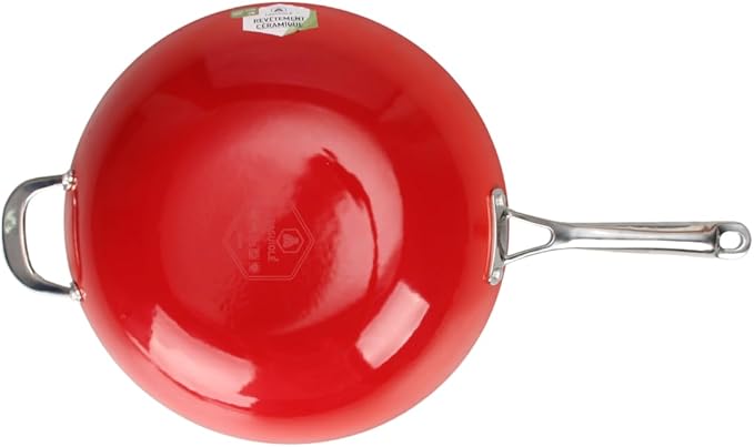 LAGUIOLE Cast Iron Wok 32 x 9 cm Red - Optimum Heat Retention Lightweight Durable Non-Stick Elegant Design All Heat Sources Induction 100% Cast Iron 5L Red