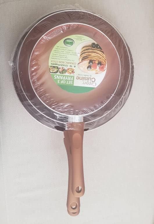 Copper Cuisine by Healthy Living Skillets. 3-piece nonstick cookware set includes 8-inch 10-inch and 12-inch skillets