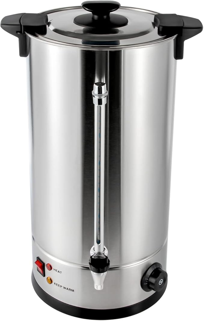 Large Commercial Coffee Urn Percolate Coffee Maker with Temperature Control and DisplayPremium Stainless Steel Hot Water Dispenser for Commercial and Party1400W (25L) Silver Black