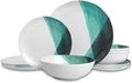 Melamine Plates and Bowls Set - 12pcs Dinnerware Dishes Set for 4 Dinner Plates for Indoor and Outdoor Use Lightweight Break-resistant Green &amp White