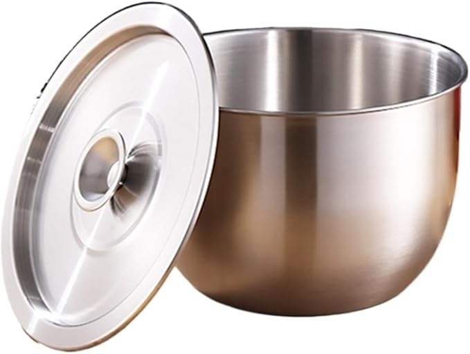 Kitchen Stainless Steel Egg Beater Basin Fruit Salad Stirring Seasoning Bowl With Lid Storage Container Home Cooking Tools(19CM with Lid)
