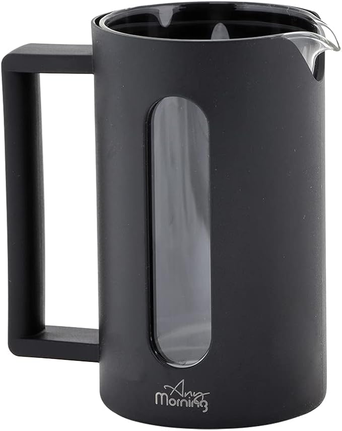 Any Morning Coffe Maker Stainless Steel Borosilicate Glass French Press Tea Press for Loose Tea BPA Free Heat Resistant Durable Easy to Clean 20 oz Black