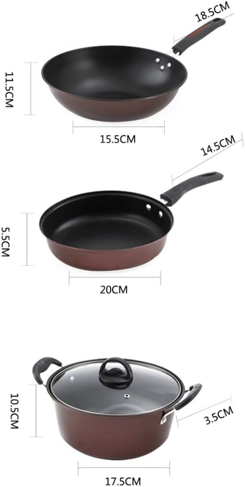 Cooking Pot 3-Piece Non-Stick Pan Set Wok Frying Pan Soup Pot with Anti-Scald Handle and Water-Based NonStick Coating Suitable for Gas Stoves Etc.