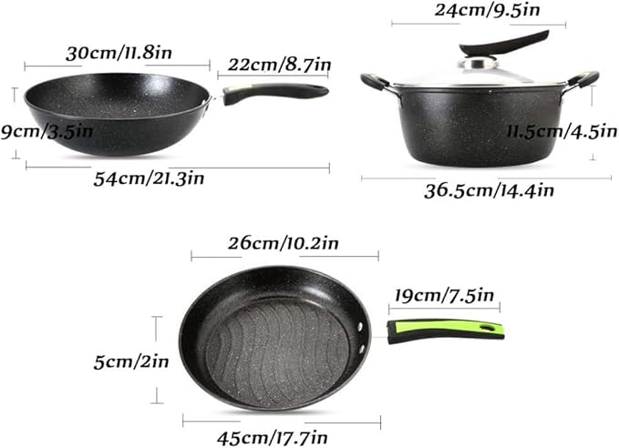 Cookware Set Pots and Pans Set 3Pcs Cookware Set Soup Pot with Lid Wok Frying Pan Medical Stone Wrought Iron Non-Stick Cooking Pot Set Kitchen Cooking Pot Set Cooking Pan Set