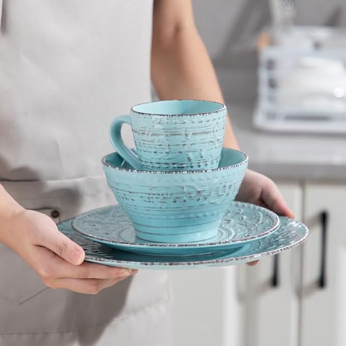 16 Stoneware Dinnerware Set with Dinner Plate Dessert Bowl Mug Tableware Service for 4 Person
