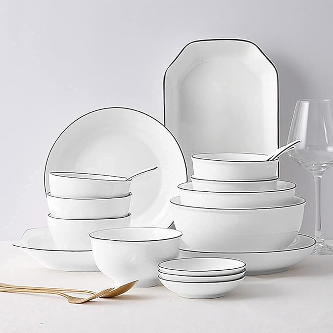19-Pieces Dinnerware Sets Bone China Porcelain Tableware Set with Plates Bowls and Dish Ceramic Dinner Set for Home Kitchen and Dinning Microwave Dishwasher Safe