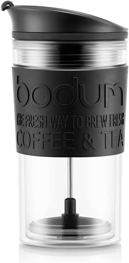 Bodum Insulated 11102-01s Piston Cup with Hinged Lid 0.35 Litre Black Transparent Plastic 8.9 cm