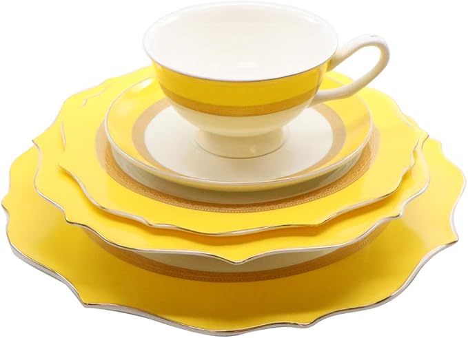 Royalty Porcelain 20 Pc 'Honey' Luxury Yellow Dinner Set Premium Porcelain