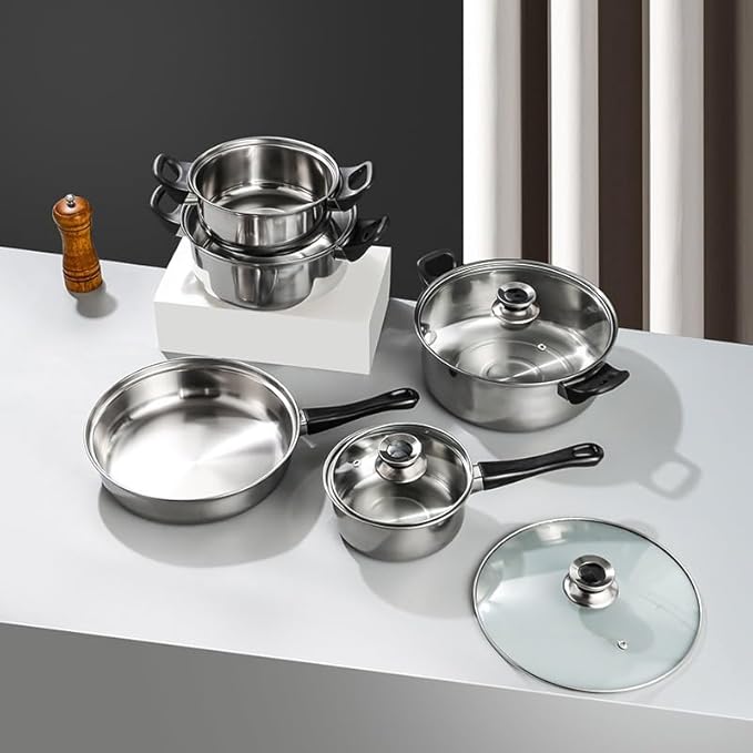 Cookware 12-Piece Pot Set Bakelite Detachable Handle Pot Set Kitchen Daily Cooking Kitchen Pot Set Stockpot Set