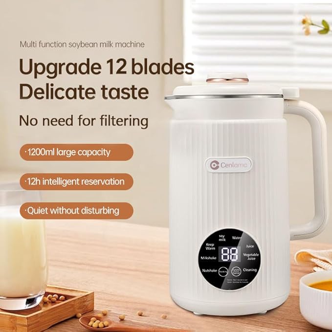 Automatic Nut Milk Maker 42 oz(1200ml) Homemade Almond Oat Soy Plant-Based Milk and Dairy Free Beverages Large Soy Milk Maker Machine with Delay Start/Self Clean White