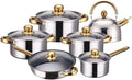 Stainless Heavy Steel Pots and Pans Set 12PCS Ktichen Stainless Steel Nonstick Cookware Set with Glass Lids Full Clad Cooking Set with Stay-Cool Handles Dishwasher Safe Compatible with All Stovetops D