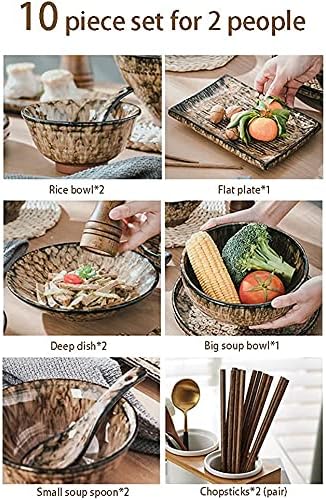 Dinnerware Sets - Luxury Gift Dishes Service Set Japanese Creative Plate and Bowl Sets Dish Set Service for 8 for 2 6 10 People Microwave Oven Dishwasher Safe(10Pcs)