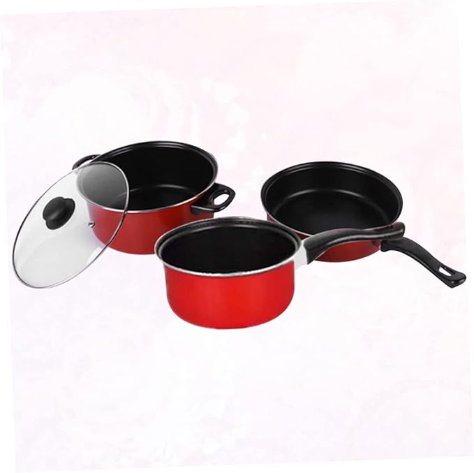 3pcs Non Stick Cooking Tool Set Frying Pan Soup Pot Milk Pan Kitchen Utensils for Daily Home Use Space Saving Design for Delicious Meals