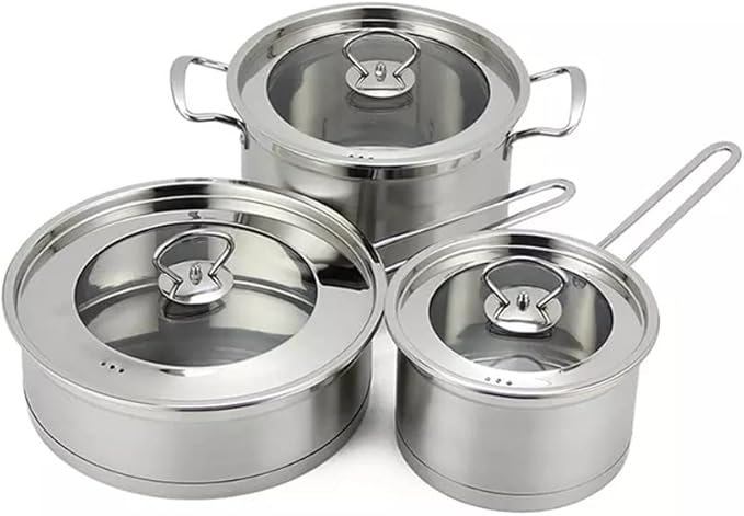 Cookware Set Stainless Steel Frying Pan Pot Soup Milk Pot Frying Pan Four-Piece Household (Color : A Size A (A