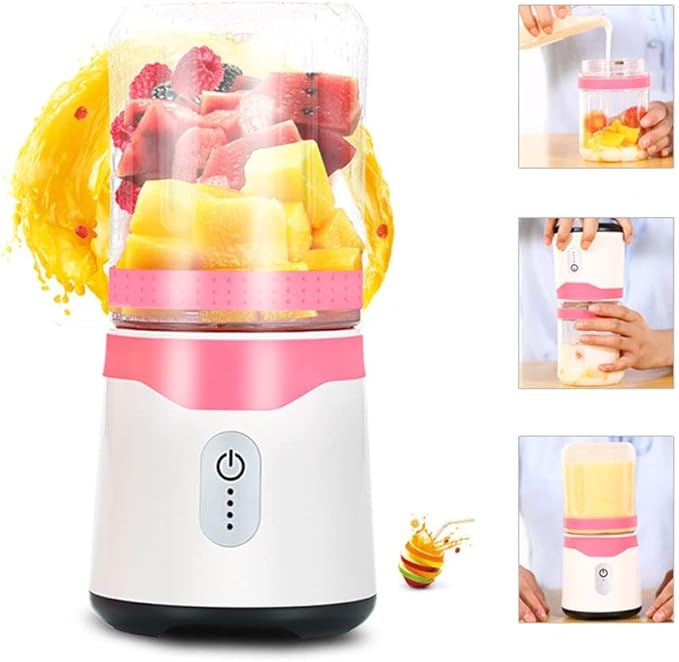 Personal Blender juicer Small Frozen Food and Vegetable Fruit Electric Mix Processor USB Rechargeable (Color : Pink)