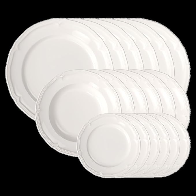 Villeroy &amp Boch Manoir Collection 18-Piece Dinnerware Set Plates &amp Bowls Premium Porcelain Made in Germany Dishwasher &amp Microwave Safe Rich Creamy White