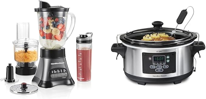 Hamilton Beach Blender Food Processor &amp Slow Cooker Bundle - 40oz Blender 20oz Cup 3 Cup Chopper &amp 6 Quart Programmable Slow Cooker