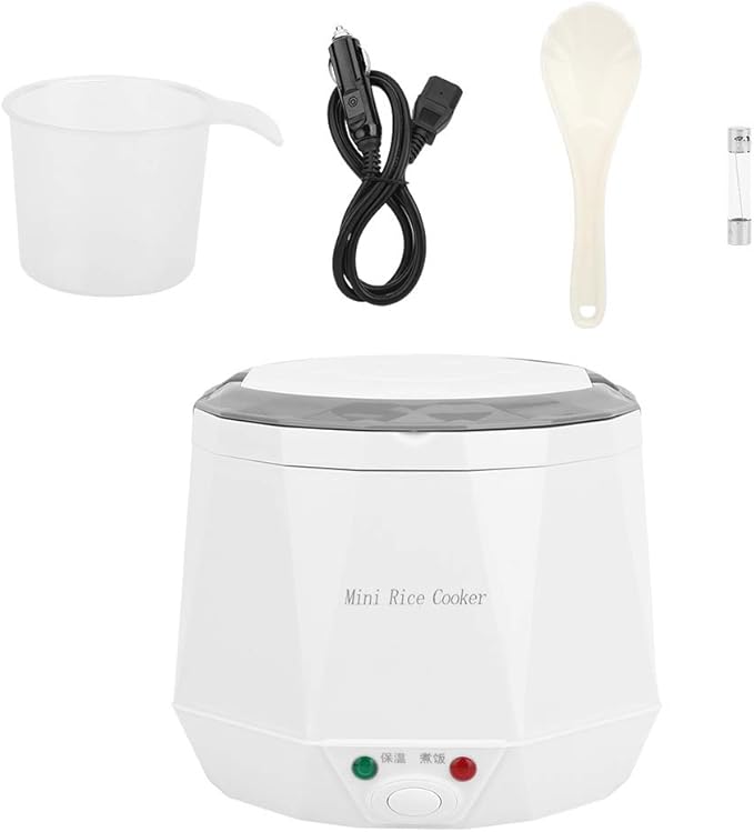 Portable Electric Rice Cooker Mini Car Rice Cooker 1.6L Compact Travel Cooking Tool for Camping Picnic White ABS PP Material