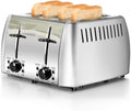 Toaster 4 Slice Stainless Steel Bagel Toaster Extra Wide Slots with 6 Browning Setting Bagel/Reheat/Defrost/Cancel Function for Toasting Bread Bagels and Waffles 1500W Silver