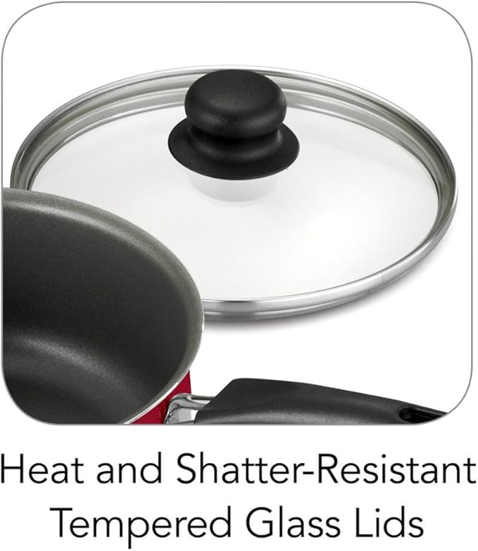 9 Piece Non Stick Cookware Set Red Saute Pan Deep Saute Pan Sauce Pans Dutch Oven Riveted Handles Tempered Glass LidsA9 Pc