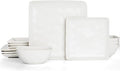 Famiware Dinnerware Sets for 4 Ocean Square 12-Piece Kitchen Plates and Bowls Sets Microwave and Dishwasher Safe Scratch Resistant Matte White