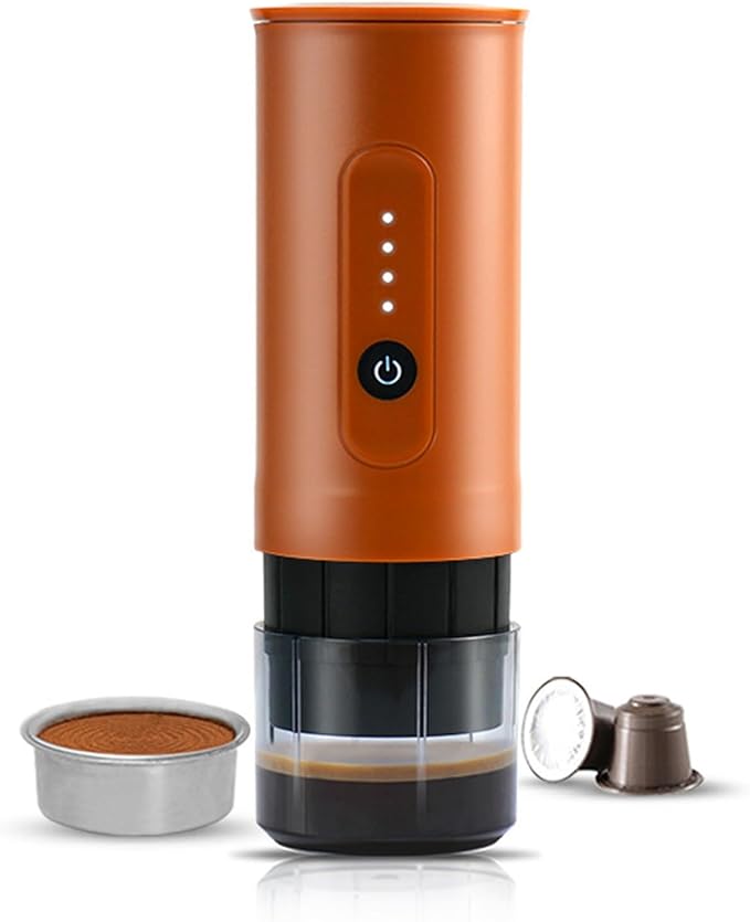 Portable Electric Espresso Machine Travel Coffee Maker Portable Electric Coffee Grinder with USB-C with Ground Coffee NS Capsule 2000mAh Battery for RV Hiking Office(オレンジ)