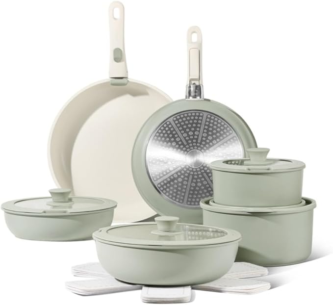 17Pcs Pots and Pans Set Nonstick Cookware Set Detachable Handle Induction Kitchen Cookware Sets Non Stick with RemovableA17 Pc