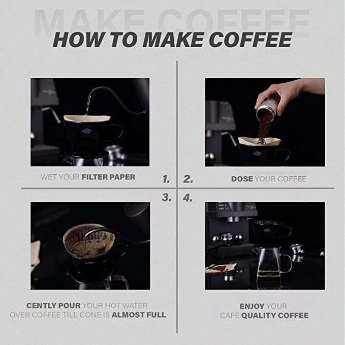 Pour Coffee Dripper Set Manual Drip Ceramic Coffee Maker 600ML Glass Carafe Ceramic Dripper Coffee Filters（Black）