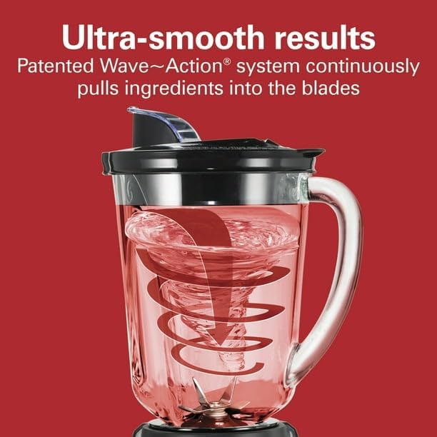 Wave Action Quiet Blender 48 Oz. Glass Jar 12 Blending Functions Black 53530F ICE-CRUSHING POWER ULTRA-SMOOTH RESULTS WITH PATENTED WAVE~ACTION SYSTEM
