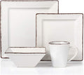 16 Piece Square Beaded Stoneware Dinnerware Set White