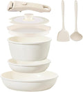 Ceramic Cookware Set Non Stick 8Pcs Pots and Pans Set Detachable Handle Induction Kitchen Cooking Set with Frying Pans Oven Dishwasher Safe PFAS/PFOA Free Cream White