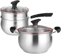 2-Piece cookware Set Stainless Steel Soup Pot Mini Steamer with Tempered Glass lid Sturdy Handle Suitable for All Gas Induction cookers Easy to Clean Pan Sets