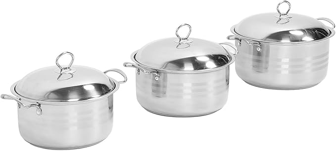 Topyond 3 Piece Stainless Steel Pot Set Even Heat Distribution AntiStick Coating Soup Pots with Lids Induction Ready Cookware for Home Kitchen and Restaurants Easy Cleaning