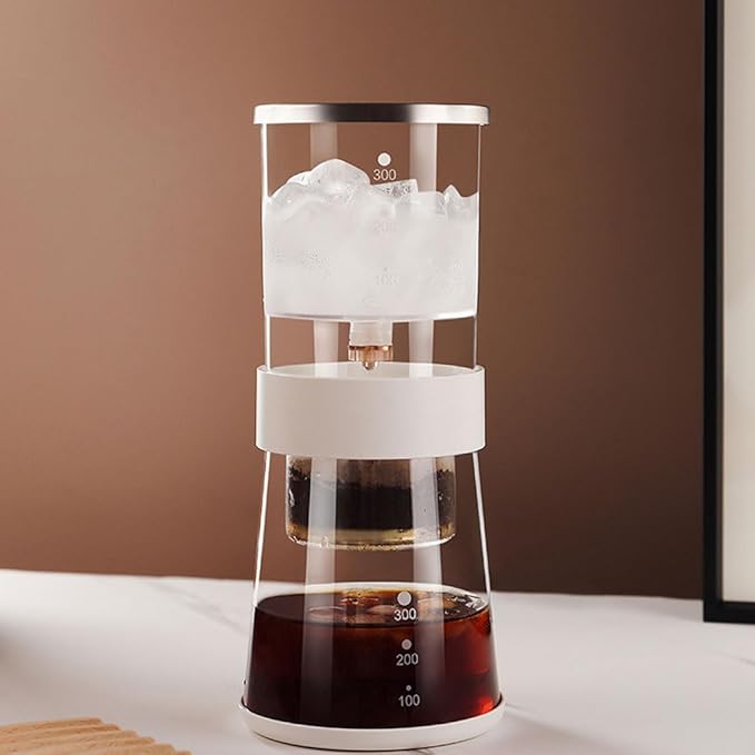Iced Drip Coffee Maker in Acrylic with Adjustable Water Flow Cold Brew Coffee Brewer 11.8oz with Stainless Steel Filter for Home Office Coffee Pots