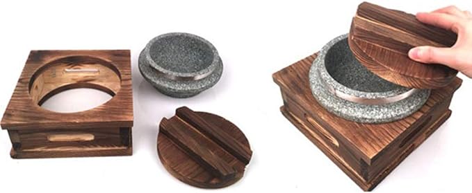 Jangsoo Gopdol Natural Stone Pot Dolsot Pot with Wood Lid for Nutrition Rice Steamer For 1~2 Person.
