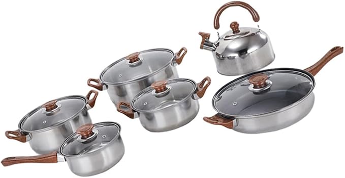 Multifunctional Pot Set 12 Piece Stainless Steel Cookware Steel Pots Pans Easy to Use Cooking