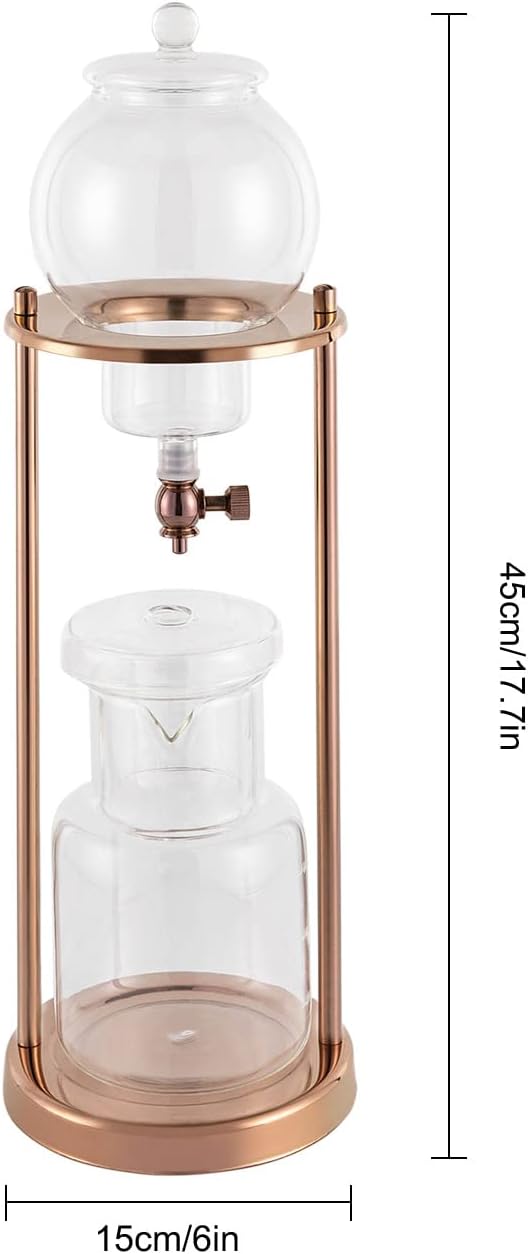 Cold Brew Coffee Maker 600ml/20.29oz Capacity Iced Coffee Cold Brew Drip Tower in Stainless Steel and Borosilicate Glass Ice Coffee Maker for Home Coffee Shops Offices(Gold)