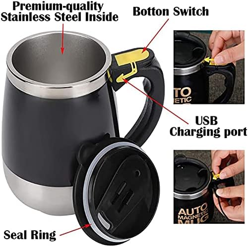 Electric Self Stirring Magnetic Stainless Steel Coffee Mug USB Blender Lazy Smart Mixer Office/Kitchen/Home Coffee/Tea/Milk-400 ml/13.5 oz