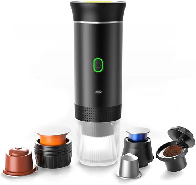 Portable Coffee Machine 15 Bar Mini Electric Maker Self Heating Hand Make Convenient and Versatile Usb C Car Charger Compatible with Ground Ns Capsule for Camping Hiking Office