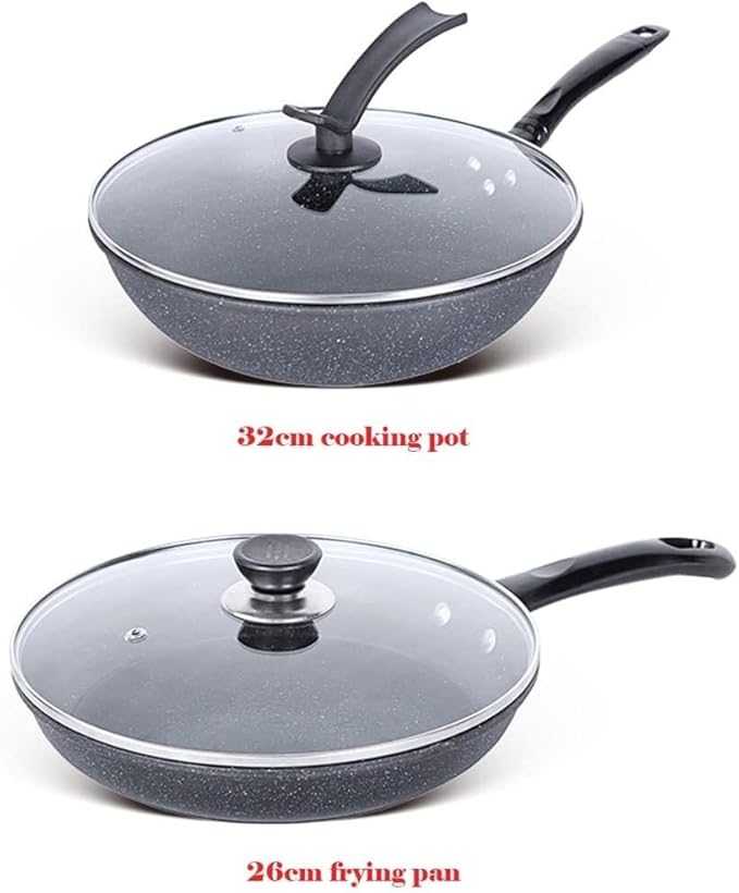 Non-Stick Cookware Set Aluminum Alloy Soup Pot Frying Pans &amp Milk Pans Anti-Scalding Handle Visible Lid Easy Clean (Grey)