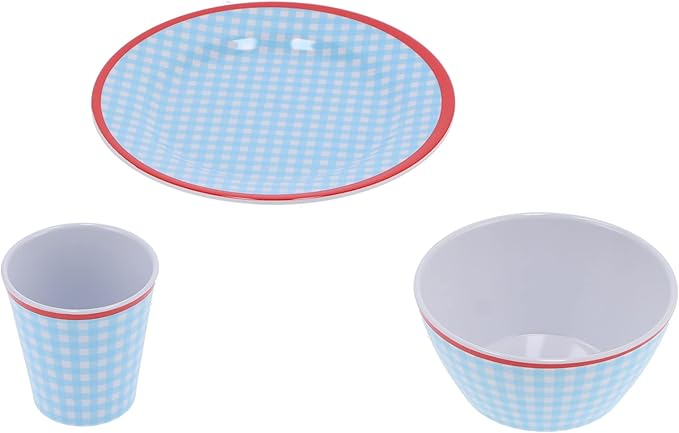12Pcs Set Dinnerware Set Household Dinnerware Light Blue Grid Cup Bowl PlateHome Supplies for Home Kitchen Restaurant