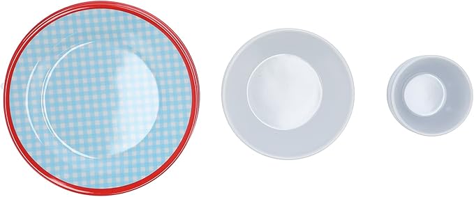 Blue Grid Dinnerware Set 12Pcs Melamine Tableware Set Durable and Anti Scald Cup Bowl Plate for Home Kitchen Restaurant Lightweight Elegant Grid Design with 260ml Cup 500ml Bowl