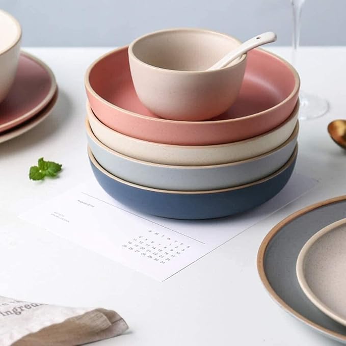 Dinnerware Sets Dish Set19-PiecessBone China Porcelain Tableware Set with Plates Bowls and DishCeramic Dinner Set for Home Kitchen (Beige 14)
