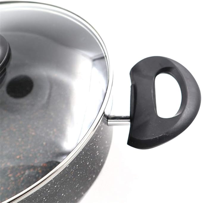 7Pcs Cookware Set Black Granite Fry Pan Souce Pot Milk Pot Glass Cover Non-Stick Induction&ampGas Cooker
